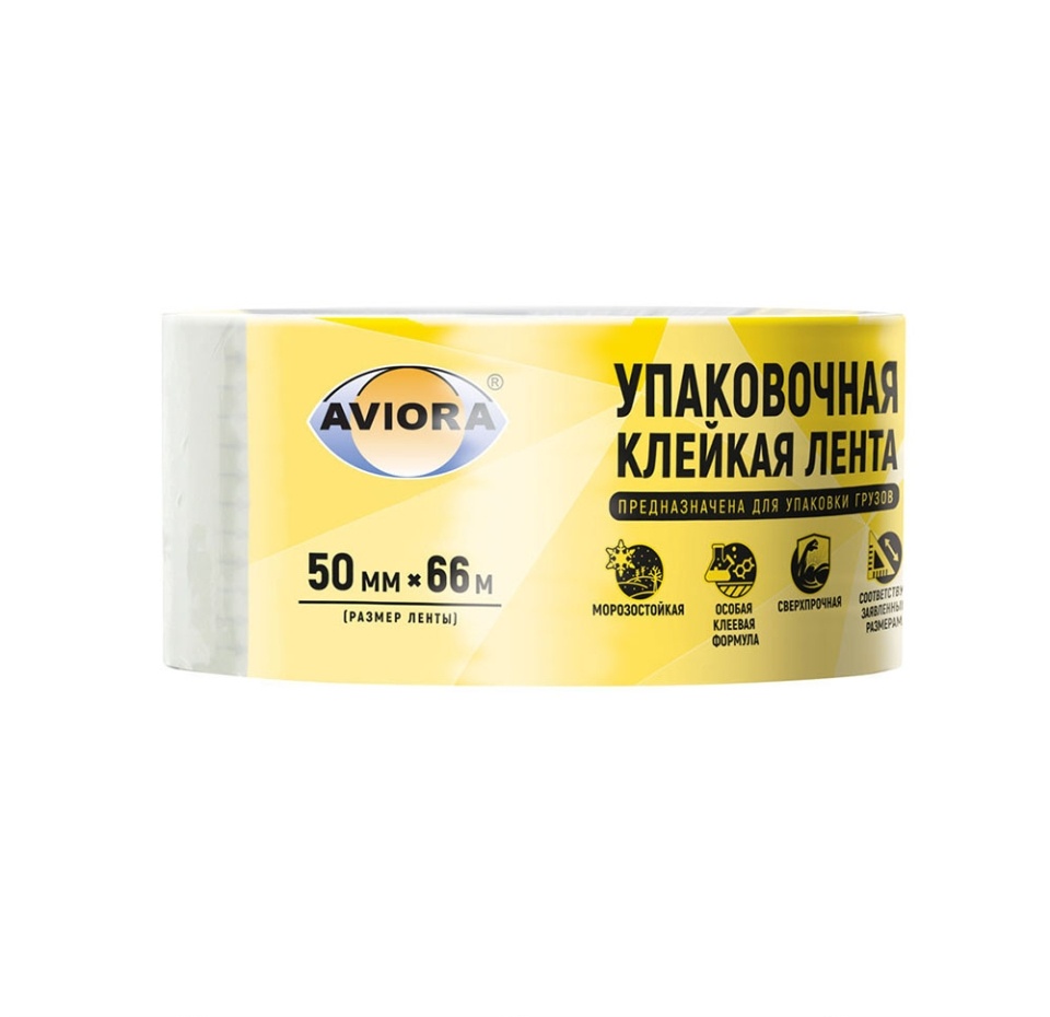 

Лента клейкая упаковочная 50 мкм прозрачная, Aviora, 50 мм*66 м, Китай