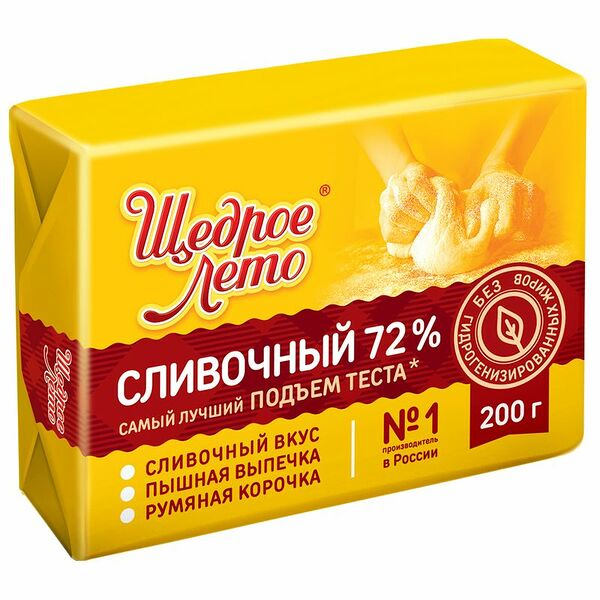 Маргарин Щедрое Лето сливочный 72% 200 г