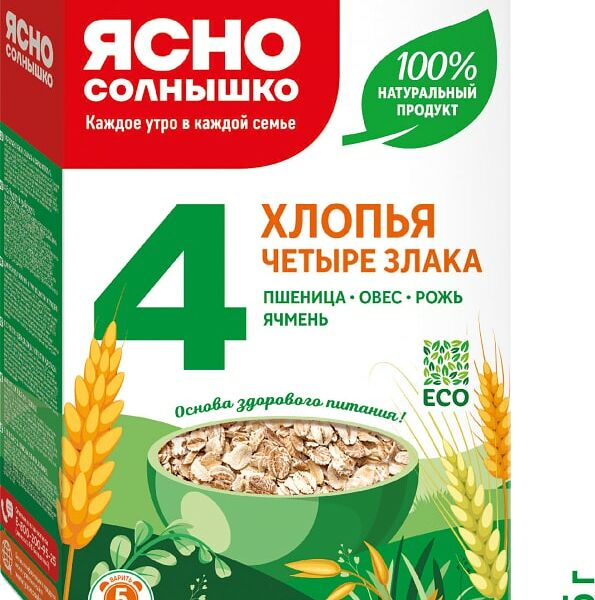 Хлопья Ясно солнышко 4 злака 375г