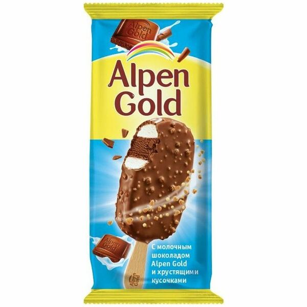 Эскимо Alpen Gold сливочное с какао в молочном шоколаде двухслойное, 58г