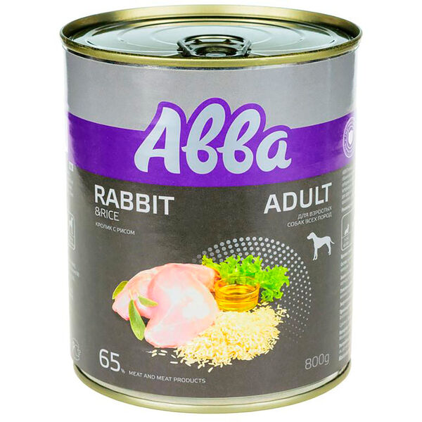 Консервы для взрослых собак всех пород Aвва Adult Кролик с рисом