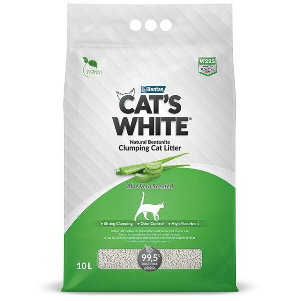 Наполнитель для кошачьего туалета Cats White Aloe Vera минеральный, комкующийся с ароматом алоэ вера 10 л, 8.5 кг