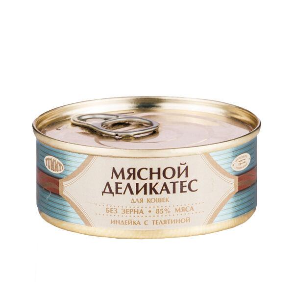 Мясной Деликатес консервы для кошек с индейкой и телятиной, 100 г