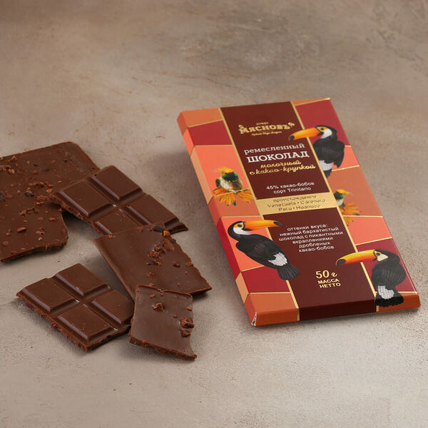 Шоколад ремесленный молочный с какао-крупкой МясновЪ Буфет