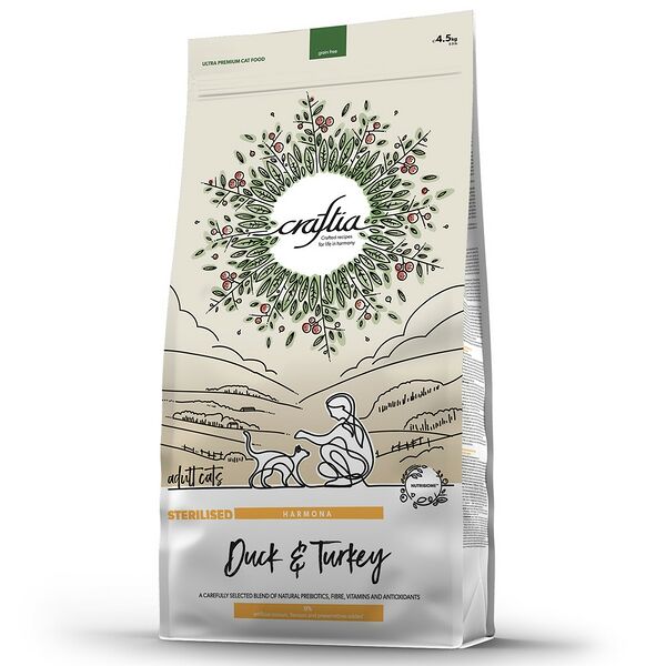 Корм для кошек CRAFTIA Harmona для стерилизованных, из утки и индейки сух. 4,5кг