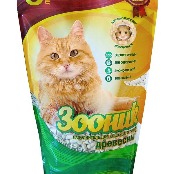 Зооник наполнитель древесный впитывающий 2,3 кг.