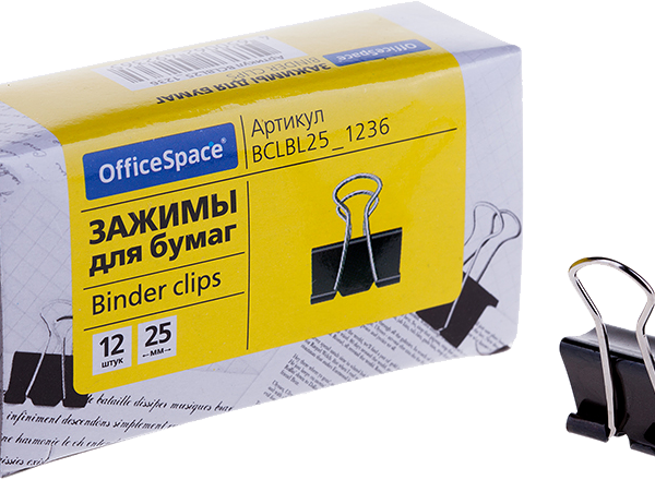 Зажимы для бумаги Рельеф Центр черные 25 мм, 12 шт.