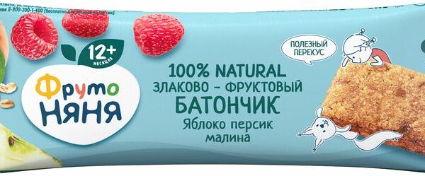 Батончик фруктово-злаковый детский ФрутоНяня яблоко-персик-малина с 12 месяцев