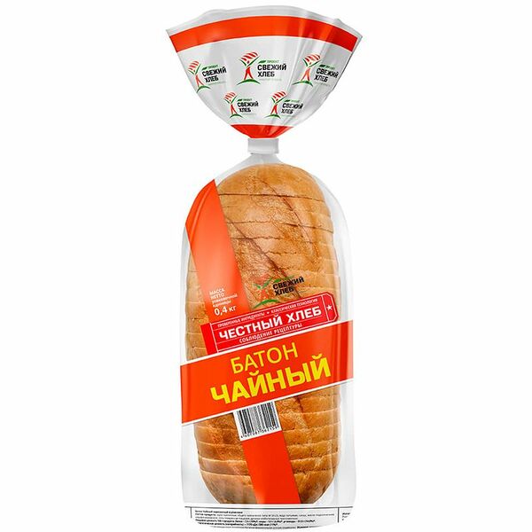 Батон Железногорский Хлебозавод Чайный нарезка, 400г