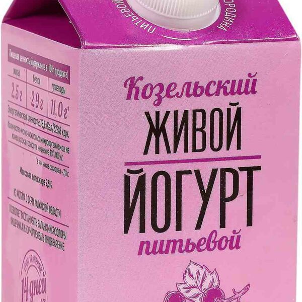 Йогурт живой питьевой Козельский чёрная смородина 2.5%, 450 г
