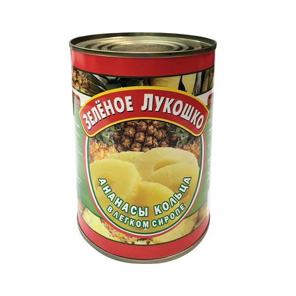 Ананасы Кольца Зеленое Лукошко 565гр в Легком сиропе ж/б