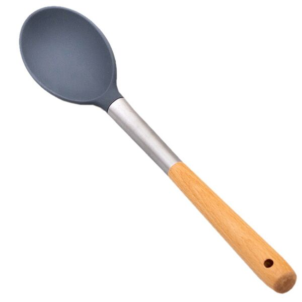 Ложка, 34,5 х 6,8 см, силикон/дерево/нержавеющая сталь