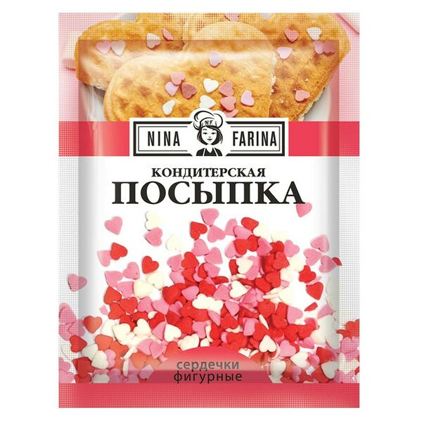 Посыпки кондитер Nina Farina Сердечки фигурные красно-бело-розовые мини 15г