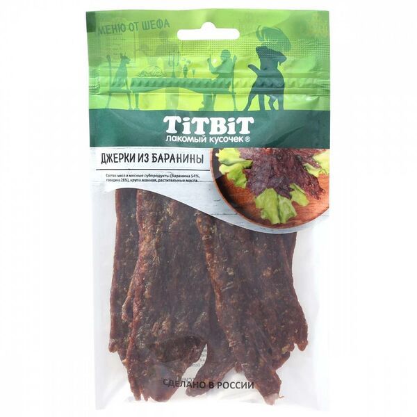 Лакомство для собак TITBIT Джерки мясные из баранины Меню от Шефа 70г