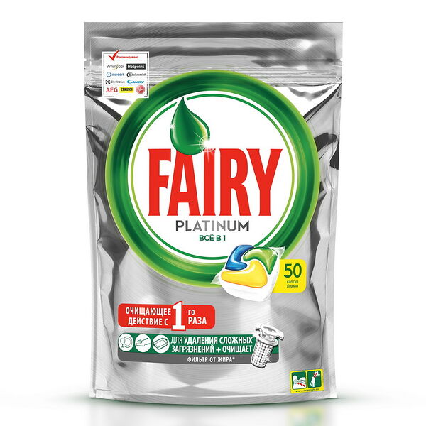 FAIRY Platinum All in 1 Ср-во д/мытья посуды в капсулах д/автоматических посудомоеч машин Лимон 50шт
