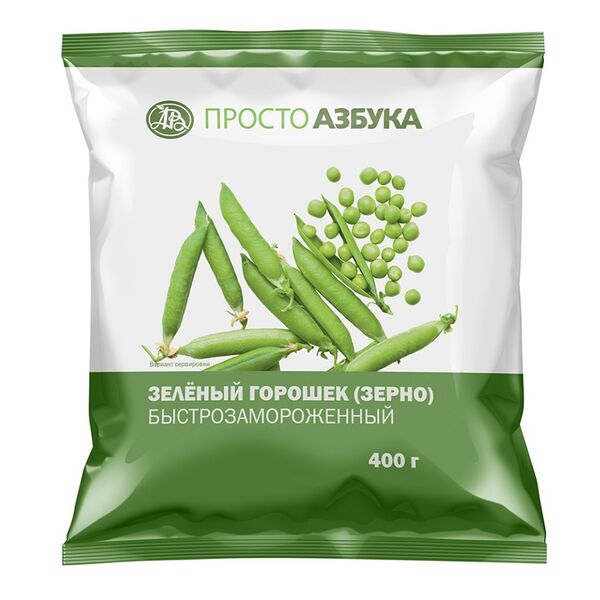 Зелёный горошек (зерно) быстрозамороженный, «Просто Азбука», Россия 400 г