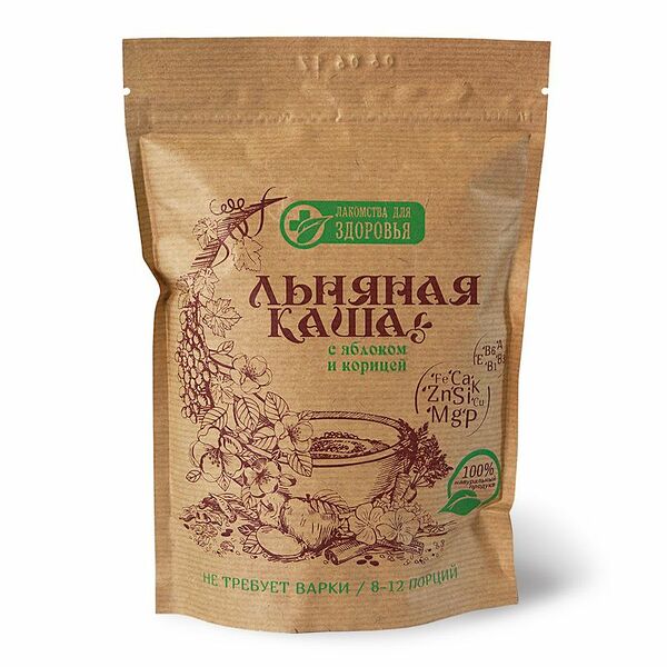 Каша льняная Лакомства для здоровья с яблоком и корицей, 400г