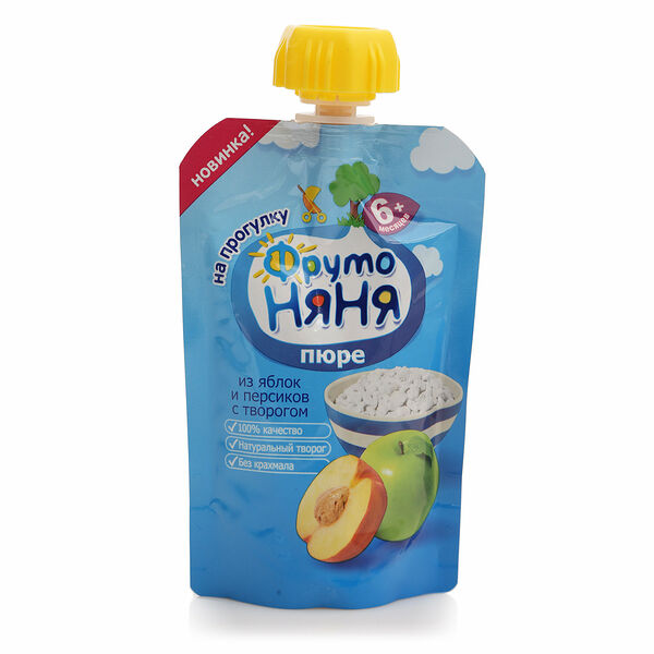 Пюре из яблок и персиков с творогом ТМ ФрутоНяня