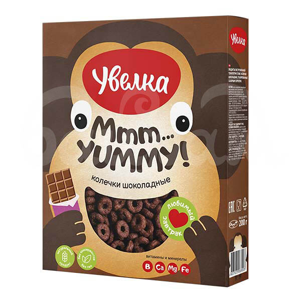 Завтрак сухой Увелка Колечки 200гр Шоколадные карт/уп