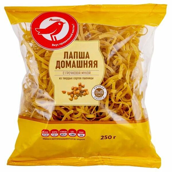 Лапша Ашан Красная птица домашняя из гречневой муки