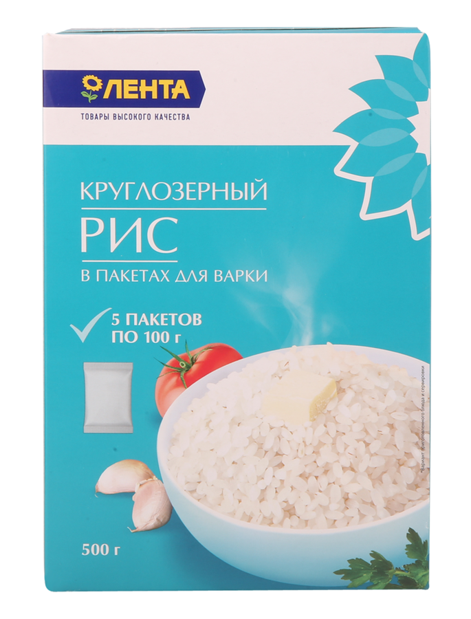 

Рис круглозерный ЛЕНТА высший сорт, в пакетиках, 5х100г