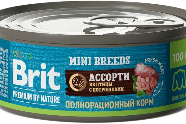 Влажный корм для собак Brit Premium by Nature Ассорти из птицы с потрошками для мелких пород 100г