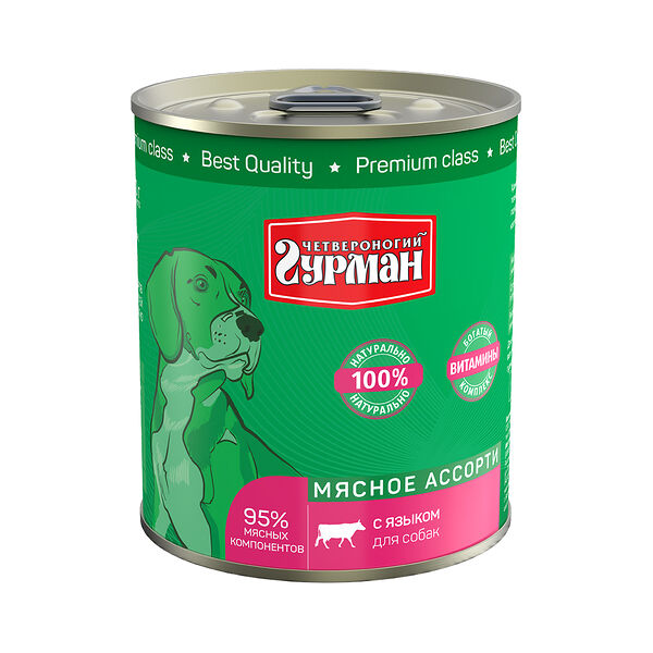 Корм консервированный для собак Четвероногий гурман Мясное ассорти с языком 340г