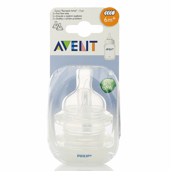 Соска силиконовая Philips Avent Anti-Colic быстрый поток с 6 месяцев арт. SCF634/27 2 шт