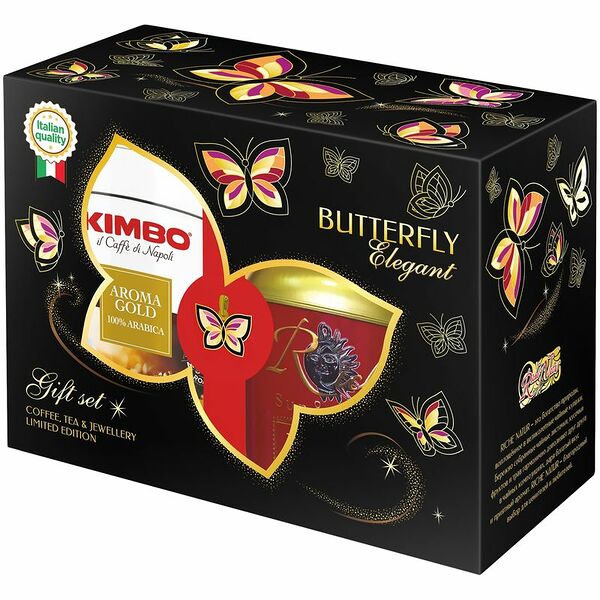 Подарочный набор Butterfly кофе Kimbo Gold + чай Tanger + кулон