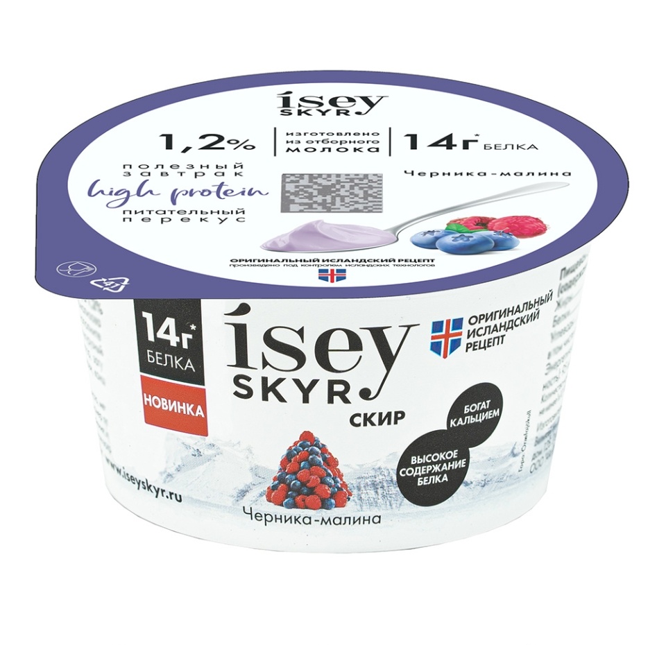 

Скир «Исландский» с черникой и малиной 1.2%, Isey SKYR, 150 г, Россия, БЗМЖ
