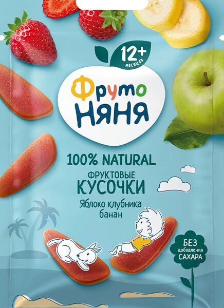 Фруктовые кусочки ФрутоНяня яблоко клубника банан с 12 месяцев 15 г