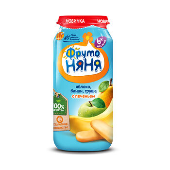 Пюре фруктовое ФрутоНяня Яблоко-банан-груша с печеньем с 6 месяцев 250г