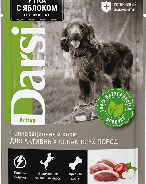Влажный корм для активных собак Darsi Утка с яблоком 85г