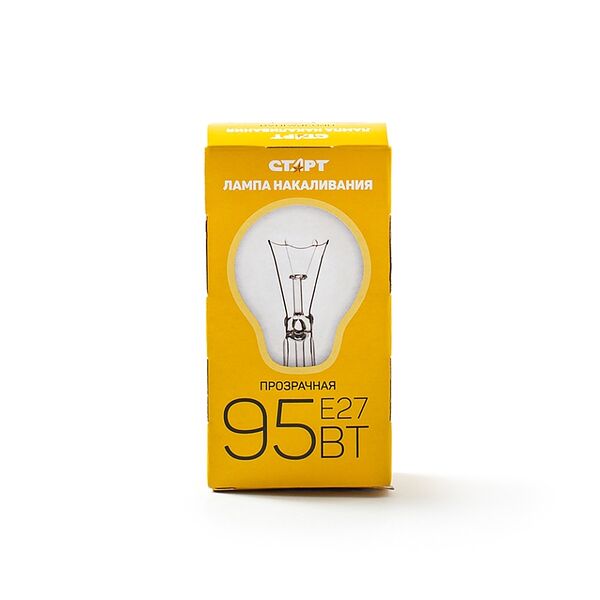Лампа накаливания Старт 95 Вт Е27, прозрачная, груша