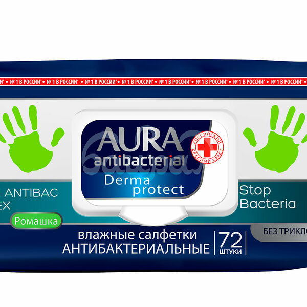 Салфетки влажные Aura 72шт Антибактериальные с Ромашкой