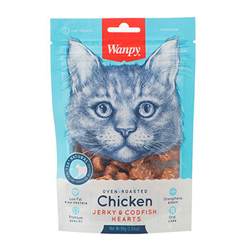 Лакомство для кошек Wanpy сердечки из курицы с треской 80 г