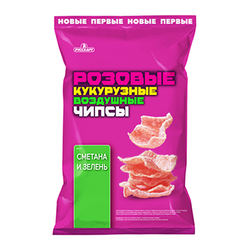 

Снеки кукурузные Розовые Чипсы со вкусом сметаны и зелени 70 г, Россия