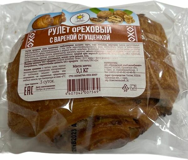Рулет Орловский Хлебокомбинат ореховый с вареной сгущенкой