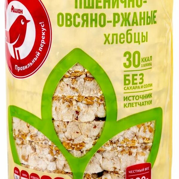 Хлебцы Ашан Красная птица пшенично-овсяно-ржаные