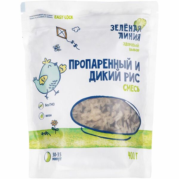 Рис смесь пропаренного и дикого Зелёная Линия, 400г