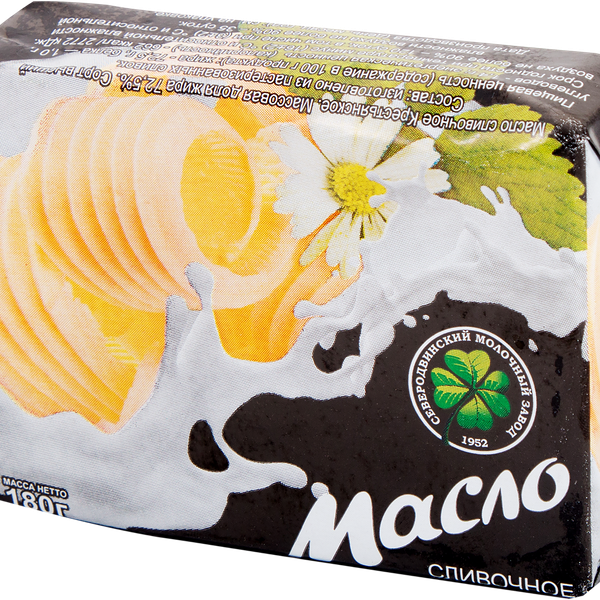 Масло сливочное СЕВЕРОДВИНСК-МОЛОКО Крестьянское несоленое 72,5%, без змж, 180г