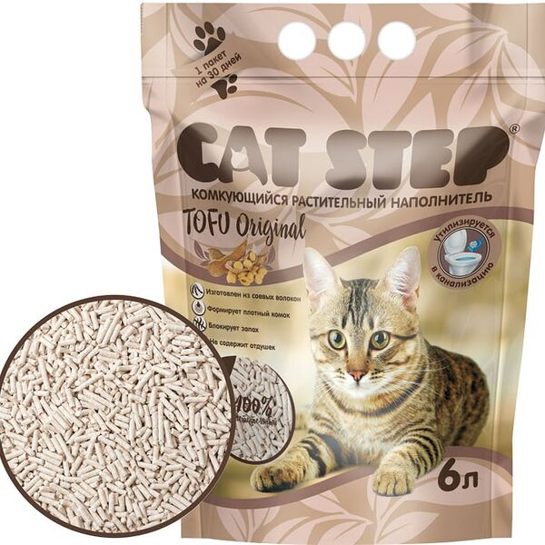 Наполнитель комкующийся растительный Cat Step Tofu Original 6л