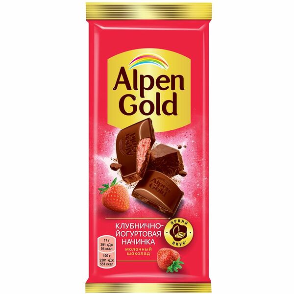 Шоколад молочный Alpen Gold с клубнично-йогуртовой начинкой, 85г