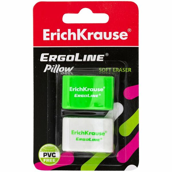 Ластик ErichKrause ErgoLine Pillow, 33х20х8 мм, 2 шт.