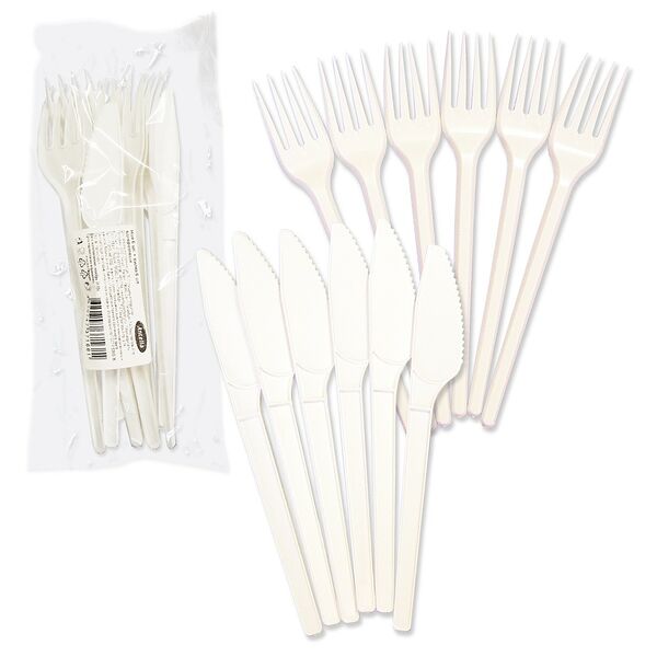 Набор вилок и ножей одноразовых, 12 предметов, пластик