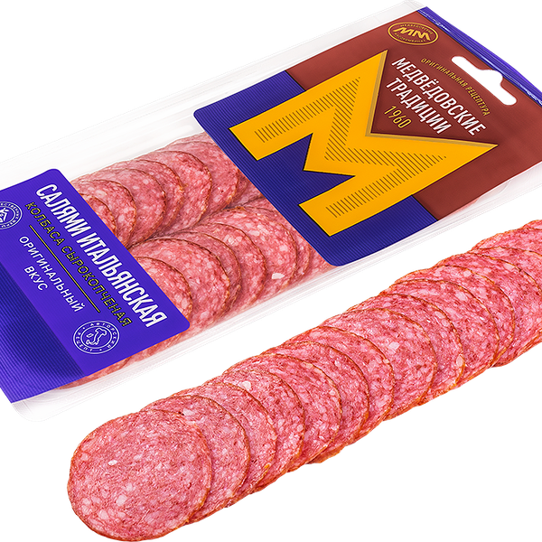 Колбаса Медведовские Традиции Салями Итальянская полусухая сырокопченая нарезка