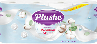 Туалетная бумага Plushe Premium Aroma Жемчуг и Хлопок 3 слоя 8 рулонов
