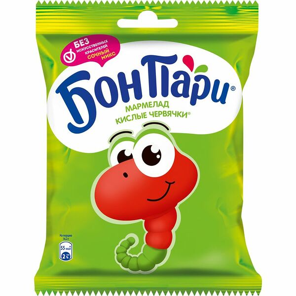 Мармелад Бон Пари Кислые червячки жевательный фрукты 75г
