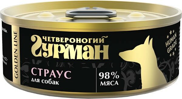 Влажный корм для собак Четвероногий гурман Golden line со страусом 100г