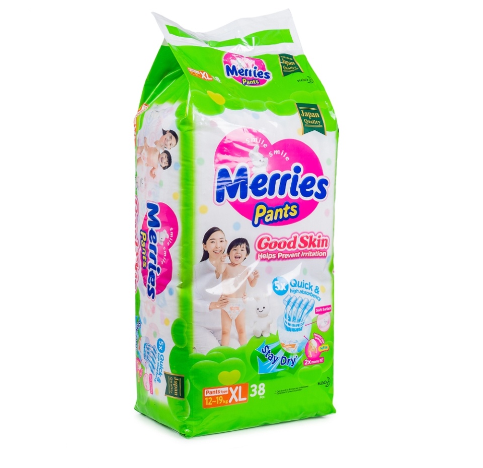

Трусики-подгузники Merries Good Skin р.XL 12-19 кг, 38 шт.